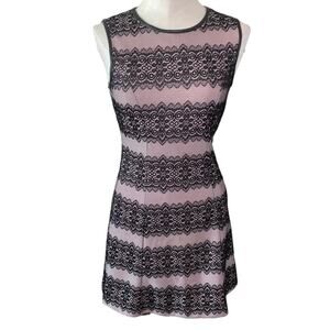 Jessica Simpson Lace embroidered Sleeveless Striped Shift Dress Pink Black Sz 2